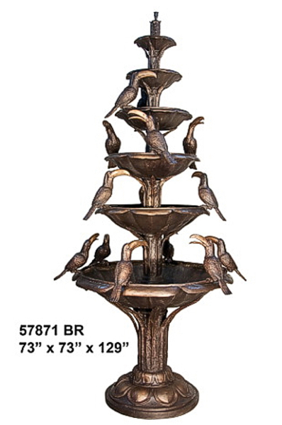Bronze Fountain With Birds - Click Image to Close